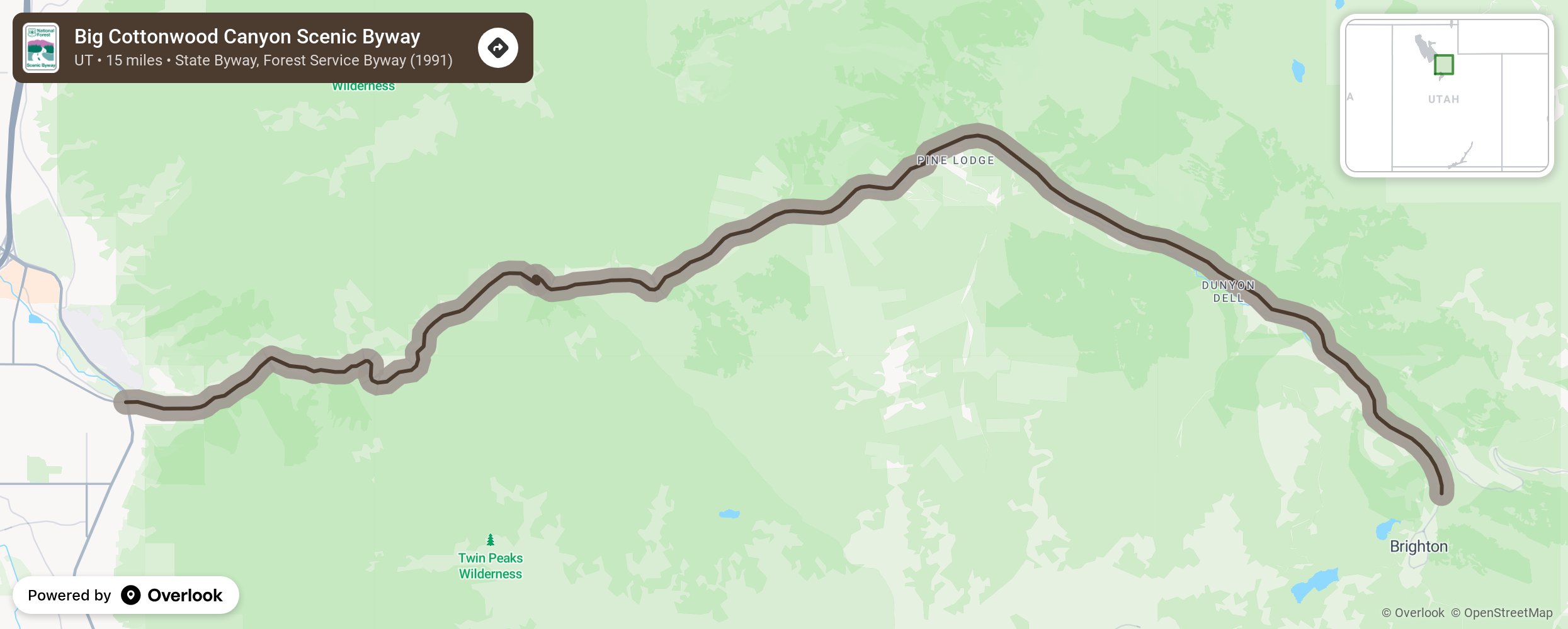 Map of Big Cottonwood Canyon Scenic Byway - scenic route