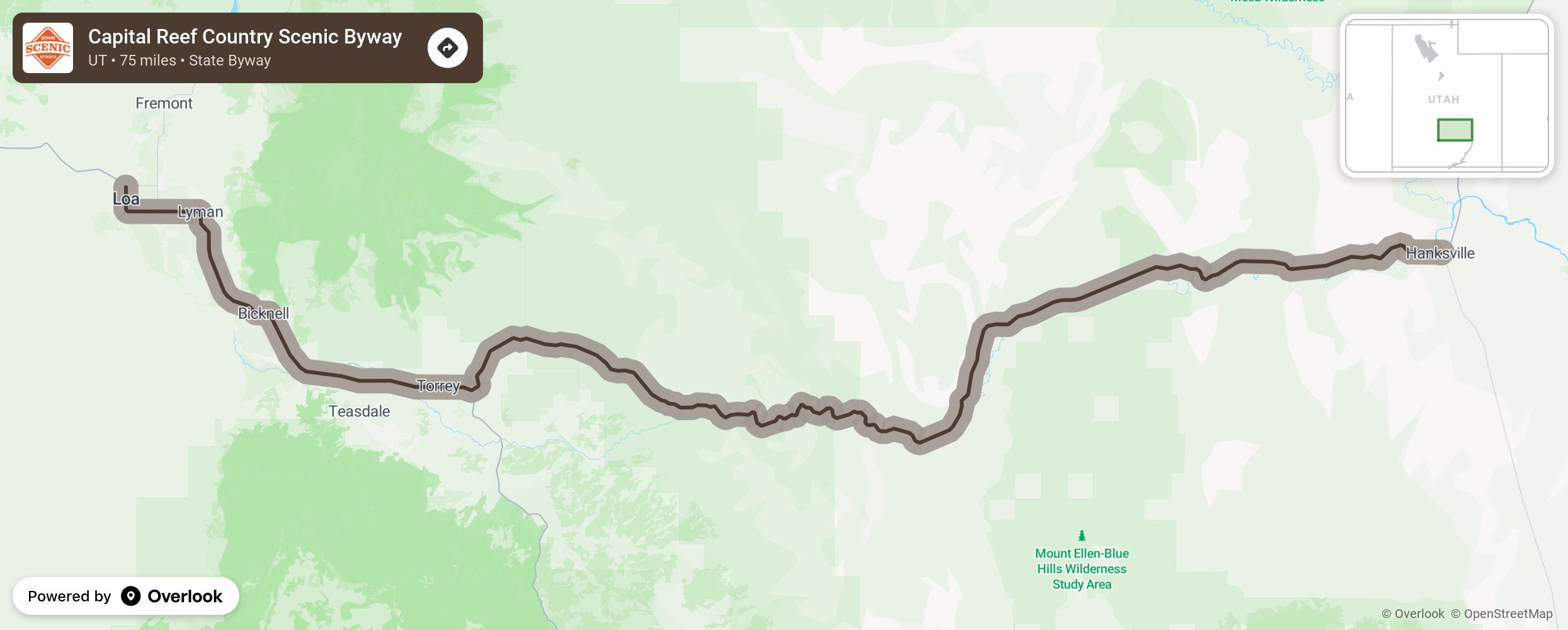 Map of Capital Reef Country Scenic Byway - scenic route