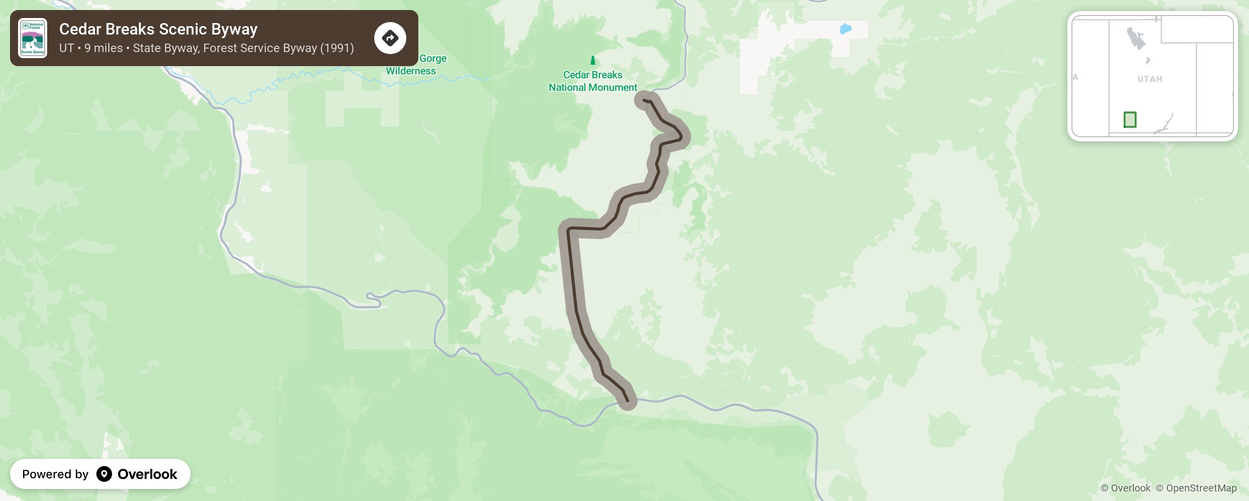 Map of Cedar Breaks Scenic Byway - scenic route