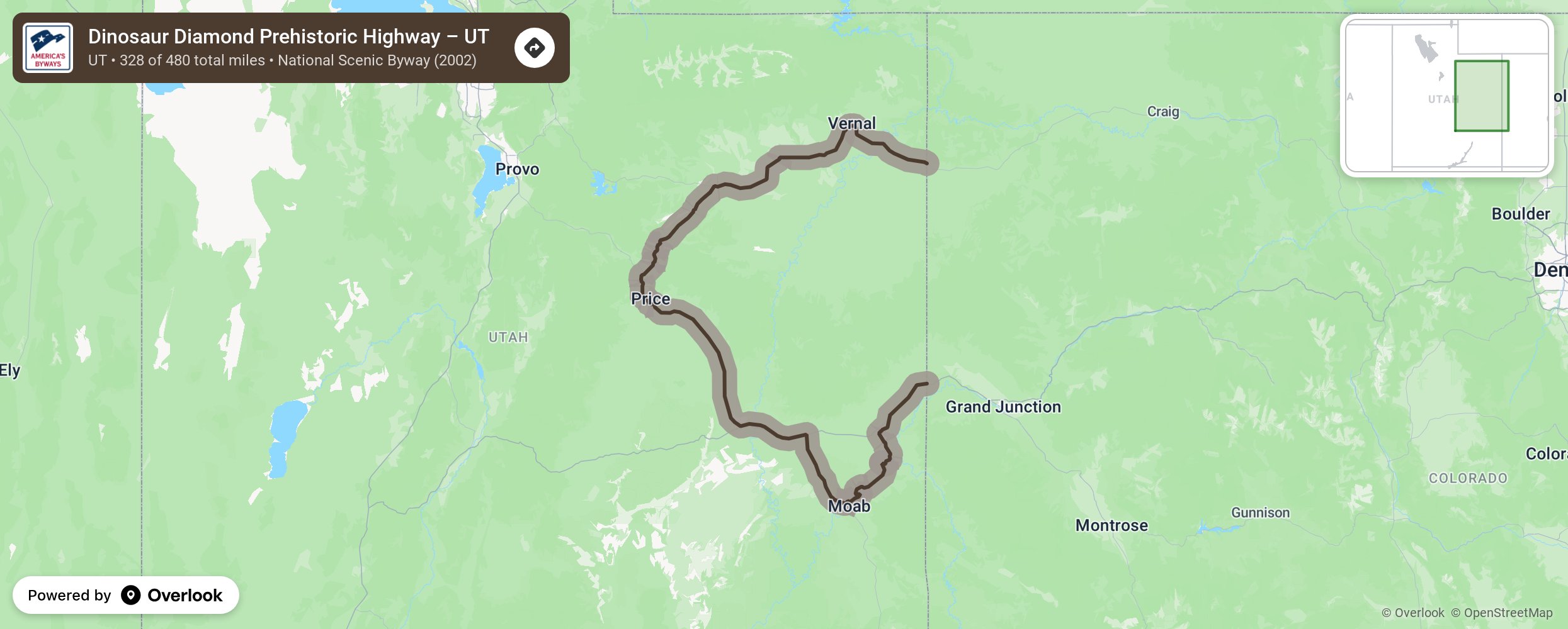 Map of Dinosaur Diamond Prehistoric Highway – UT - scenic route