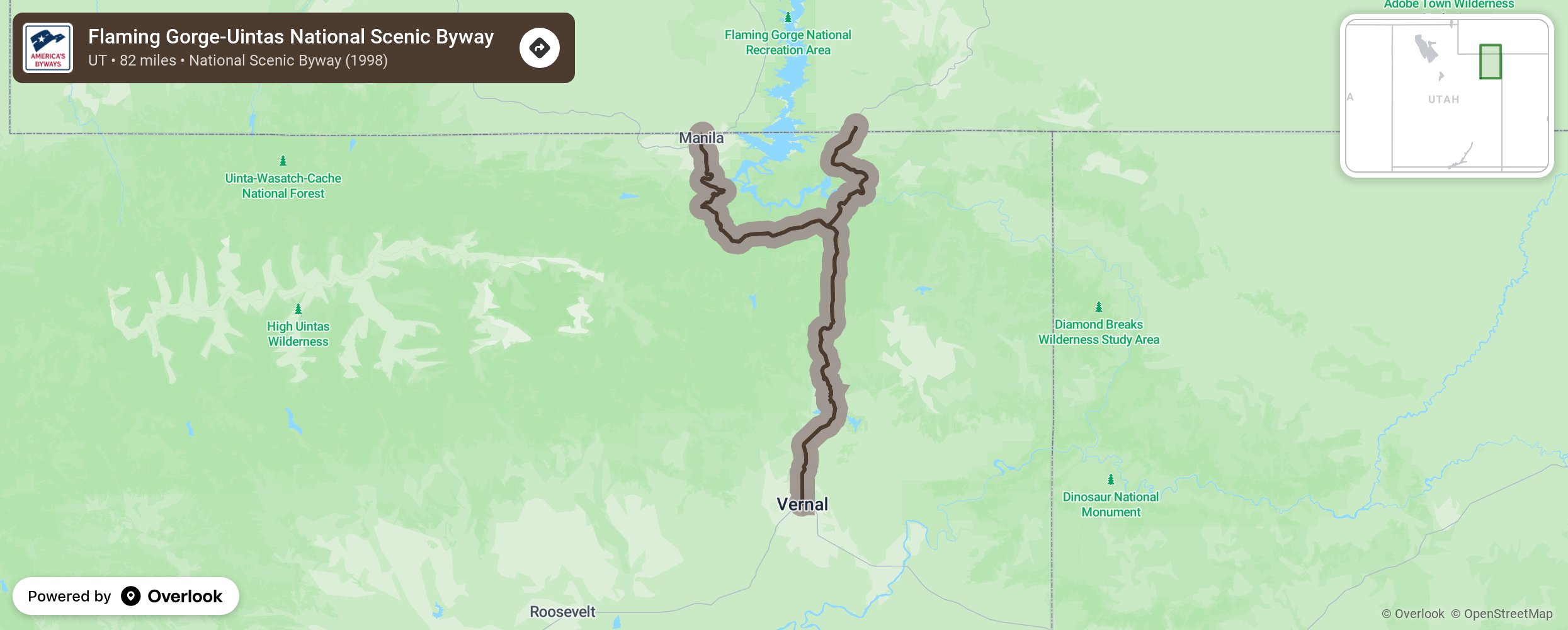 Map of Flaming Gorge-Uintas National Scenic Byway - scenic route