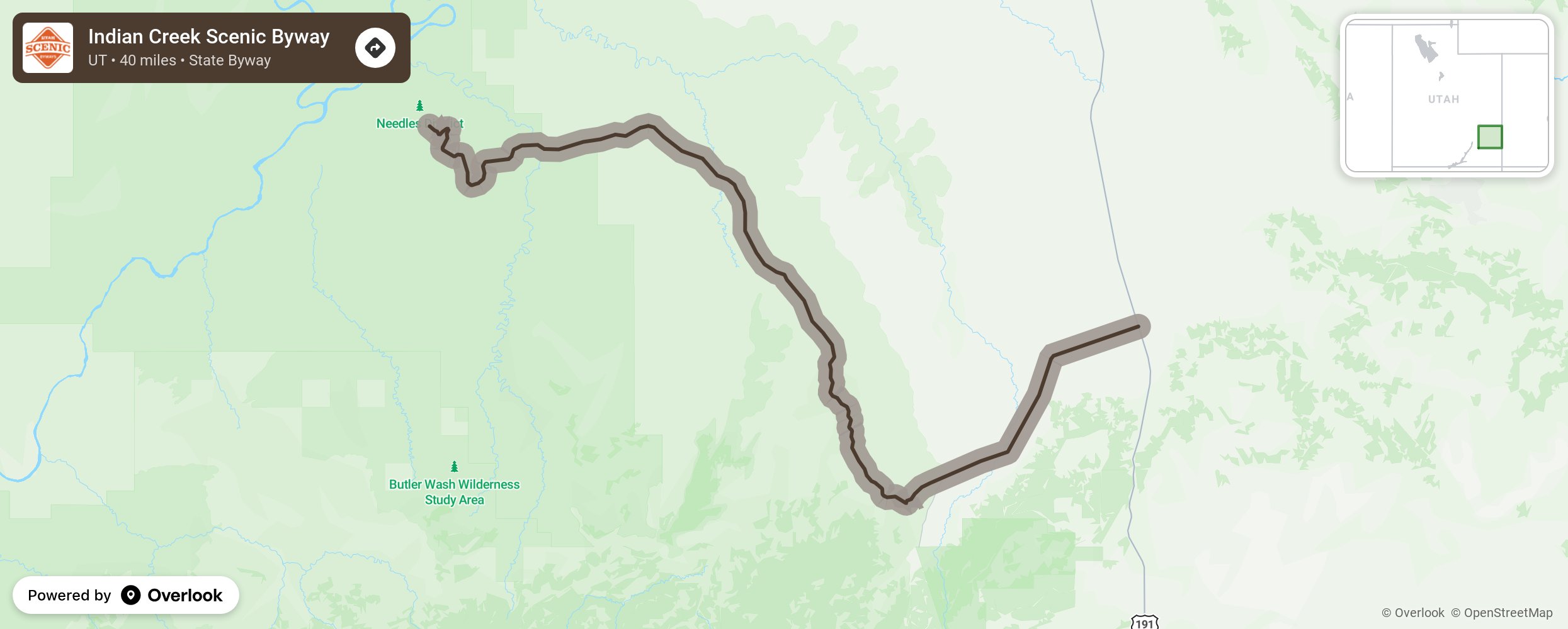 Map of Indian Creek Scenic Byway - scenic route