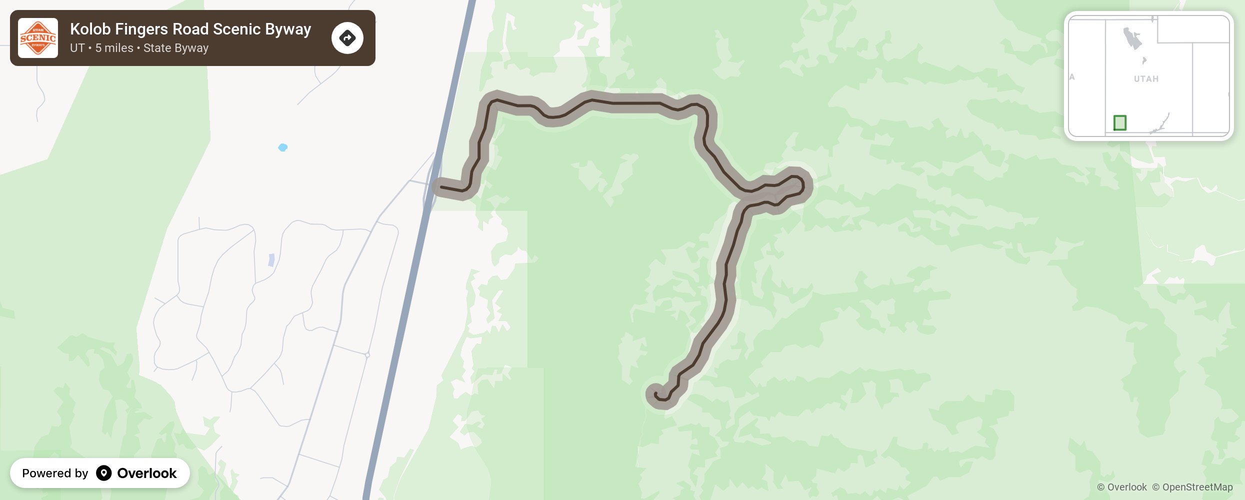 Map of Kolob Fingers Road Scenic Byway - scenic route