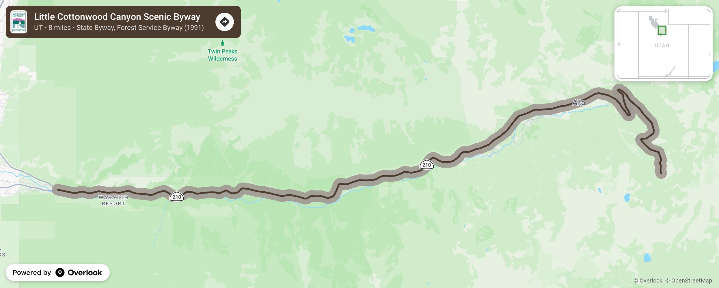 Map of Little Cottonwood Canyon Scenic Byway - scenic route