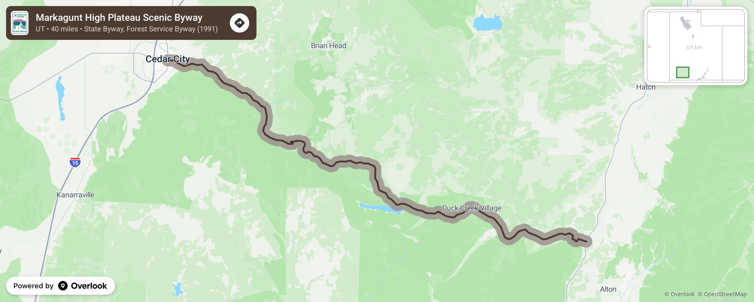 Map of Markagunt High Plateau Scenic Byway - scenic route