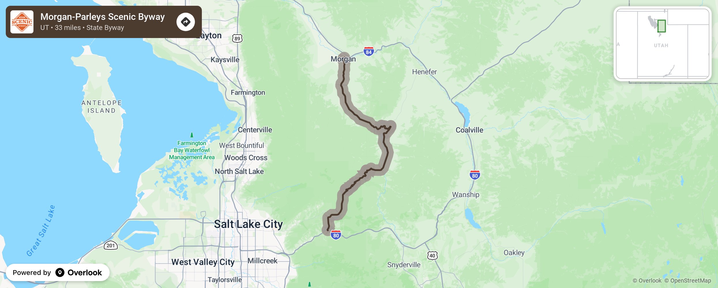 Map of Morgan-Parleys Scenic Byway - scenic route