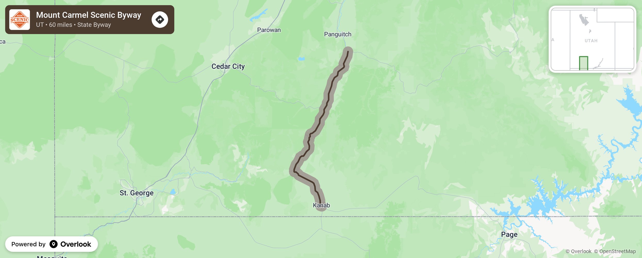 Map of Mount Carmel Scenic Byway - scenic route