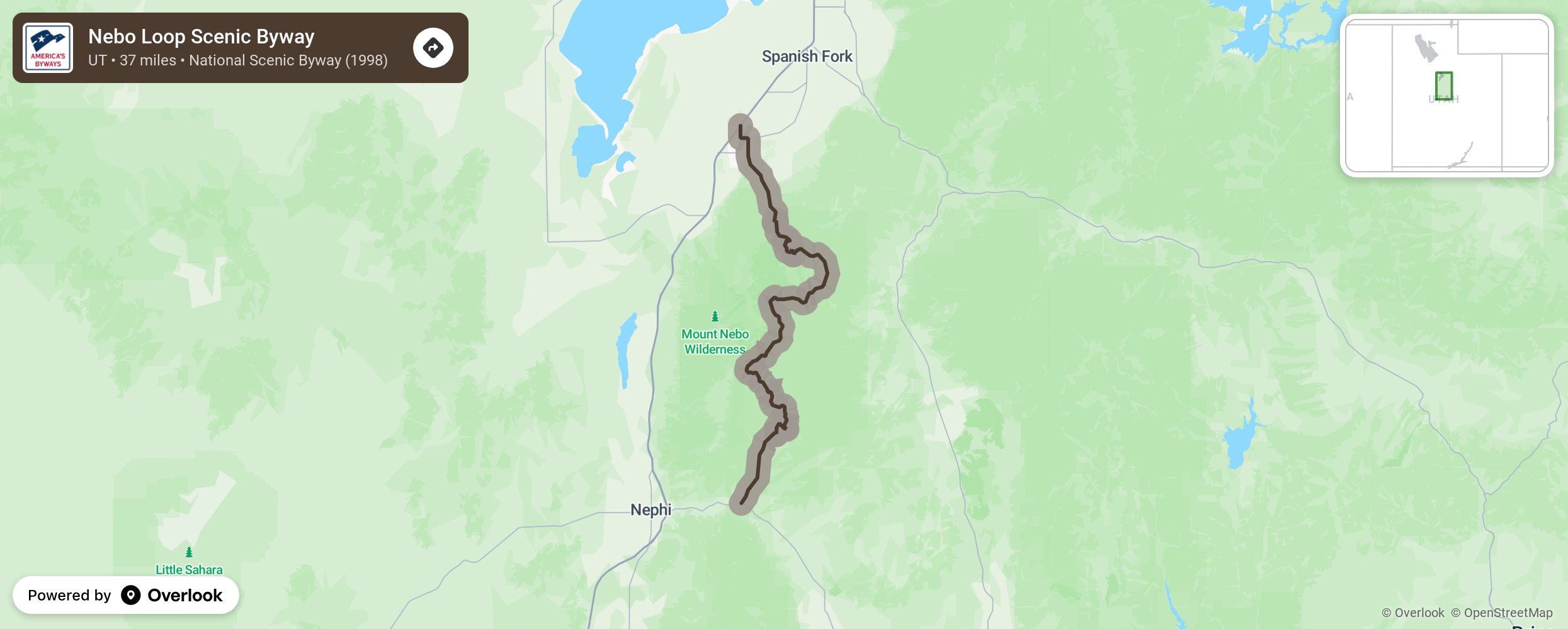 Map of Nebo Loop Scenic Byway - scenic route