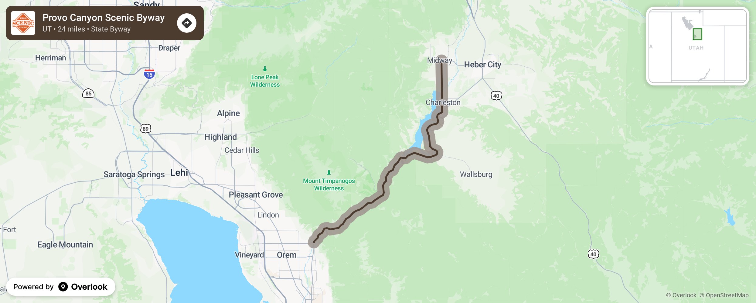 Map of Provo Canyon Scenic Byway - scenic route