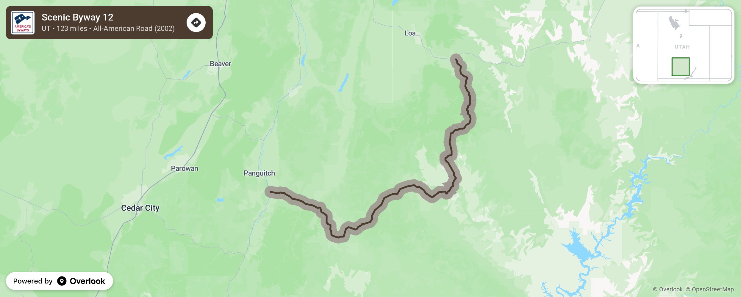 Map of Scenic Byway 12 - scenic route