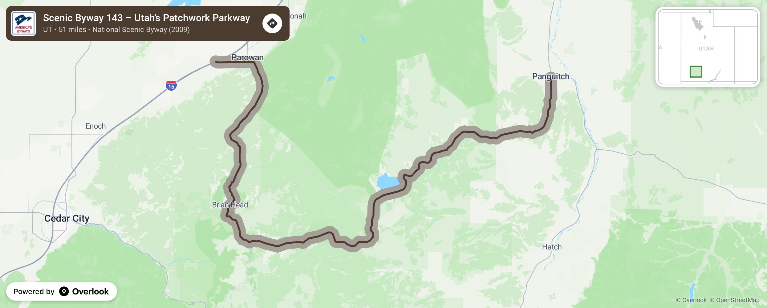 Map of Scenic Byway 143 – Utah’s Patchwork Parkway - scenic route