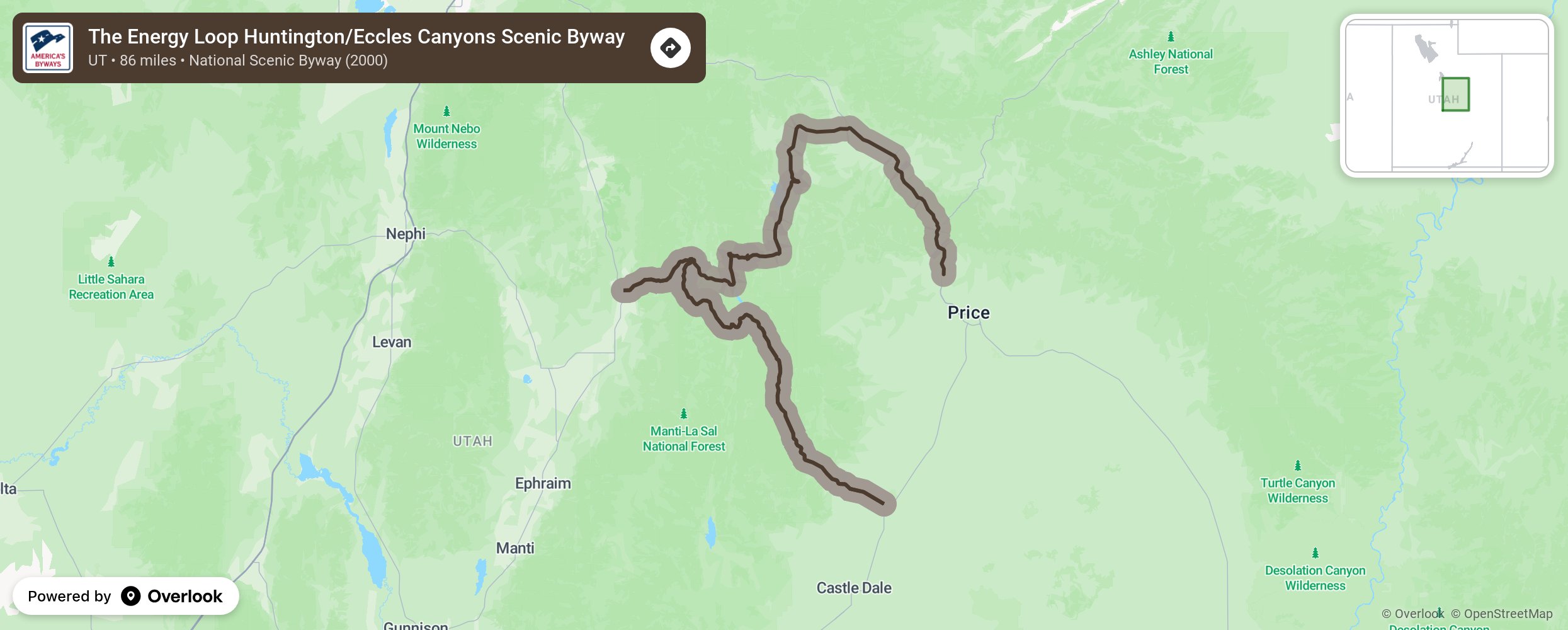 Map of The Energy Loop Huntington/Eccles Canyons Scenic Byway - scenic route