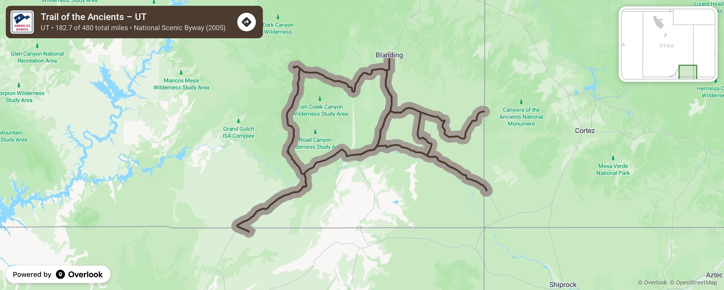 Map of Trail of the Ancients – UT - scenic route