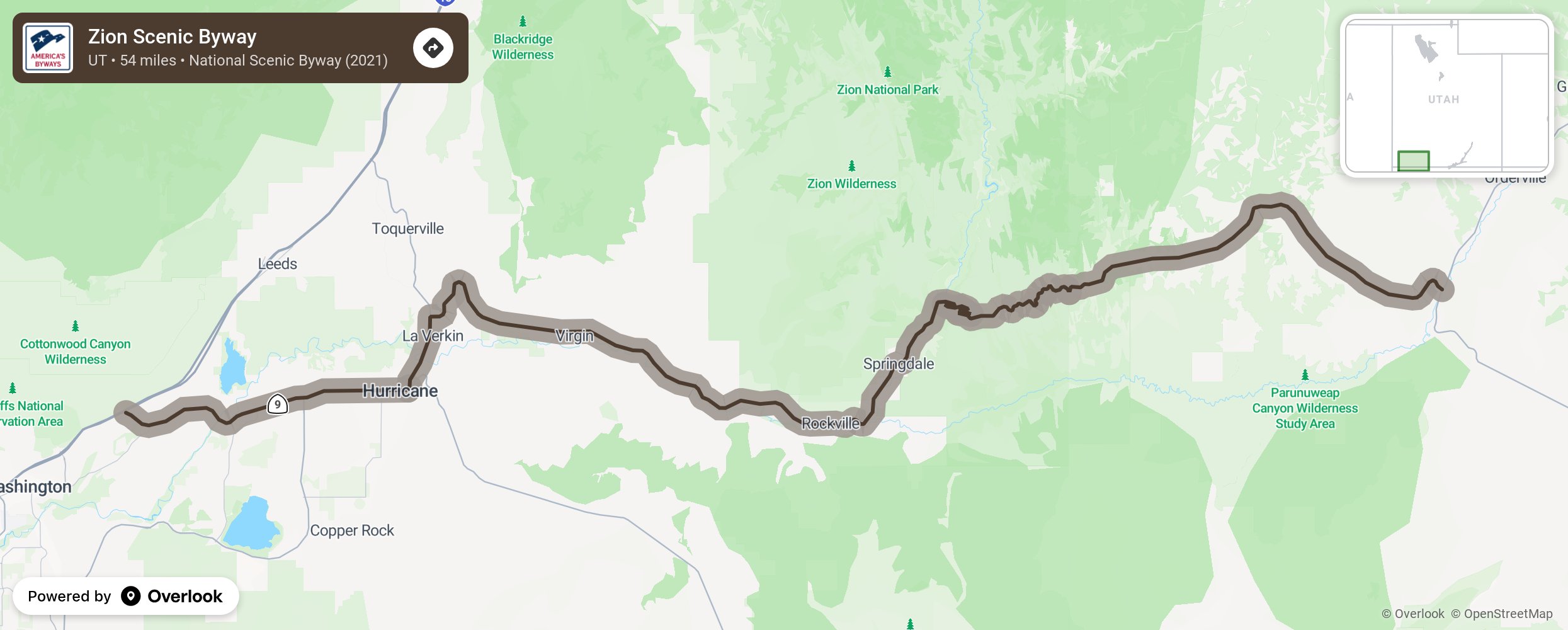 Map of Zion Scenic Byway - scenic route