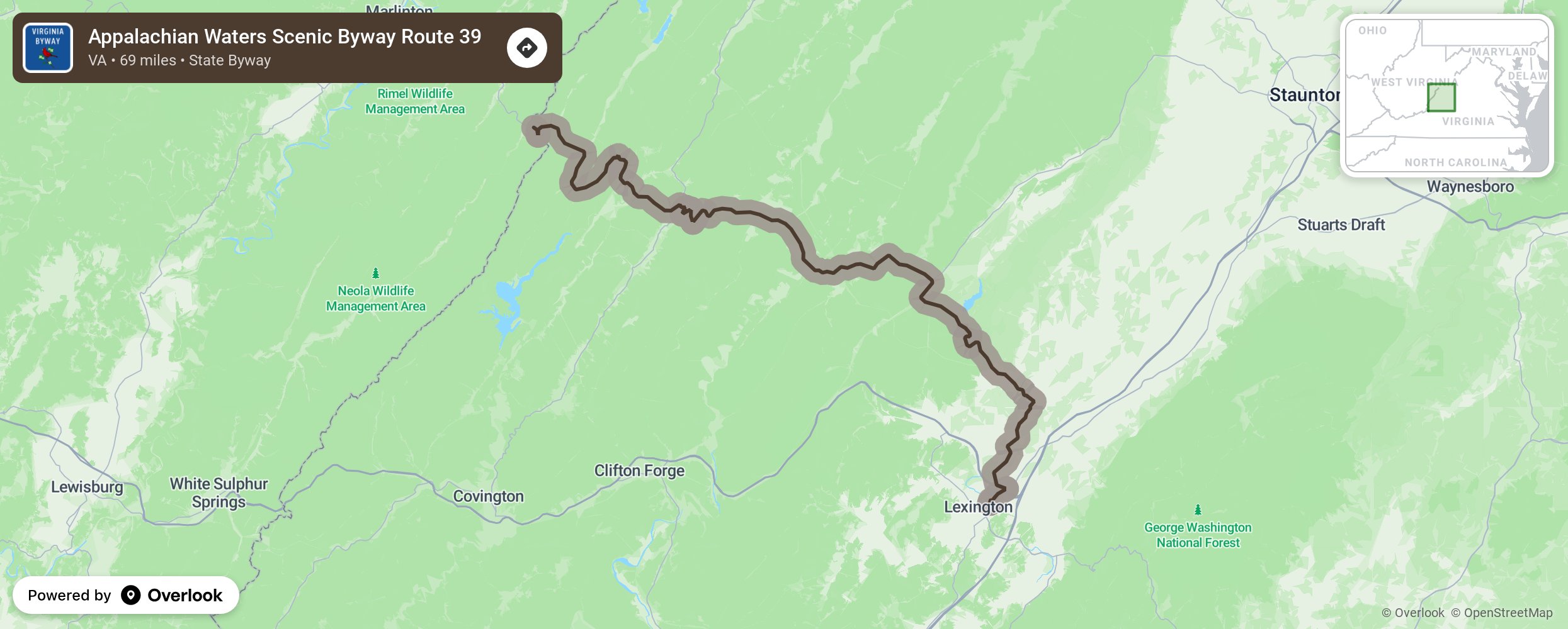 Map of Appalachian Waters Scenic Byway Route 39 - scenic route