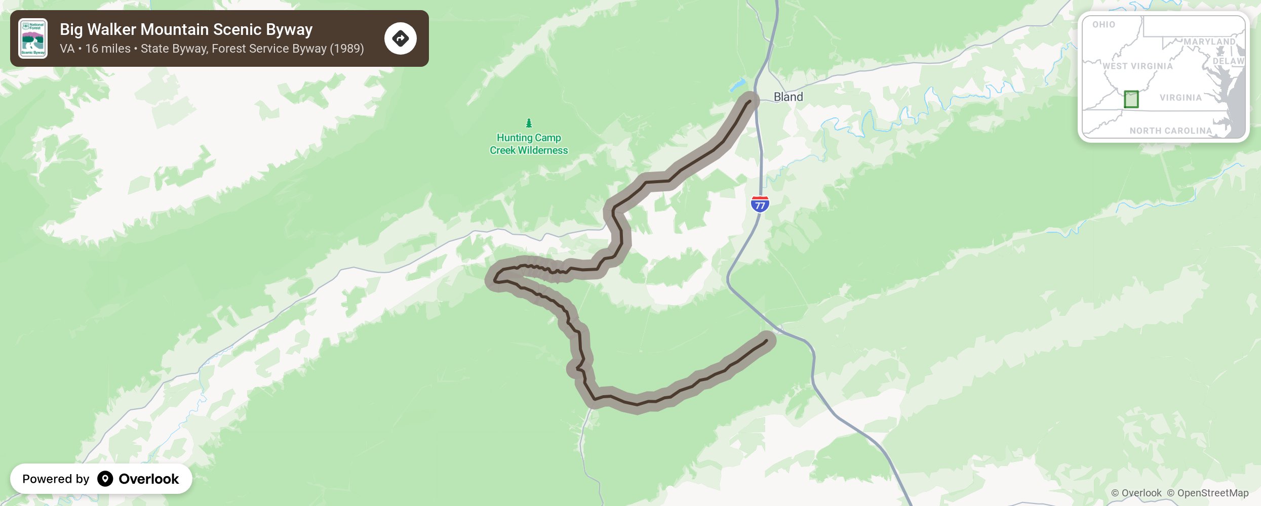 Map of Big Walker Mountain Scenic Byway - scenic route