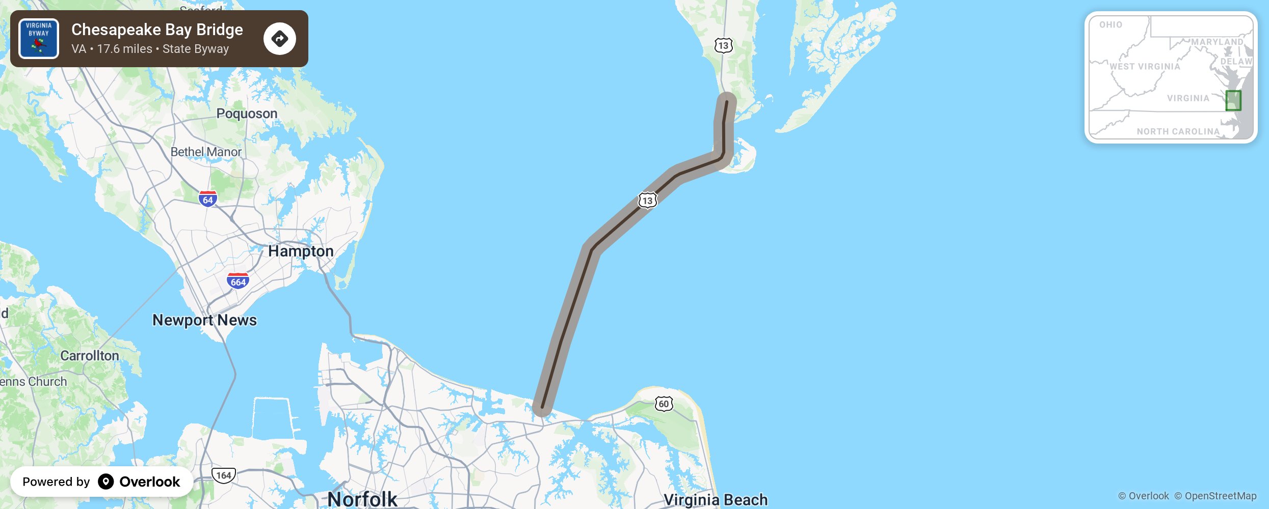 Map of Chesapeake Bay Bridge - scenic route