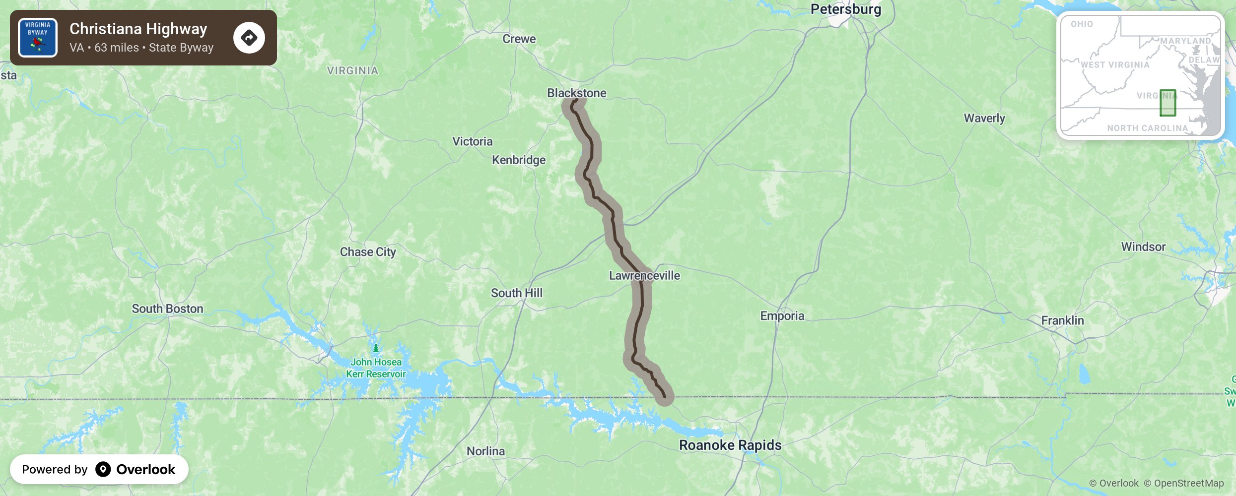 Map of Christiana Highway - scenic route