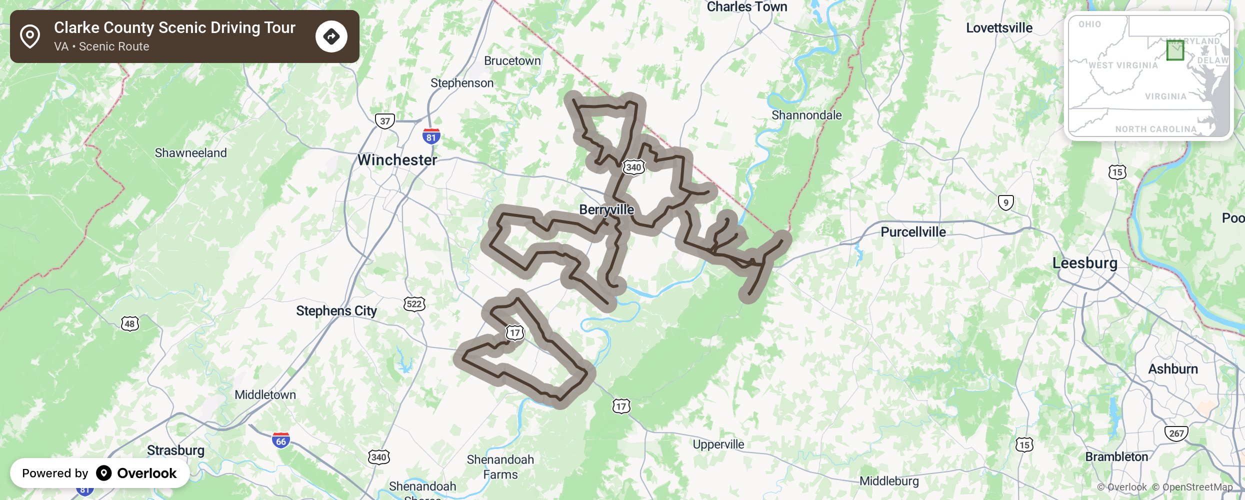 Map of Clarke County Scenic Driving Tour - scenic route