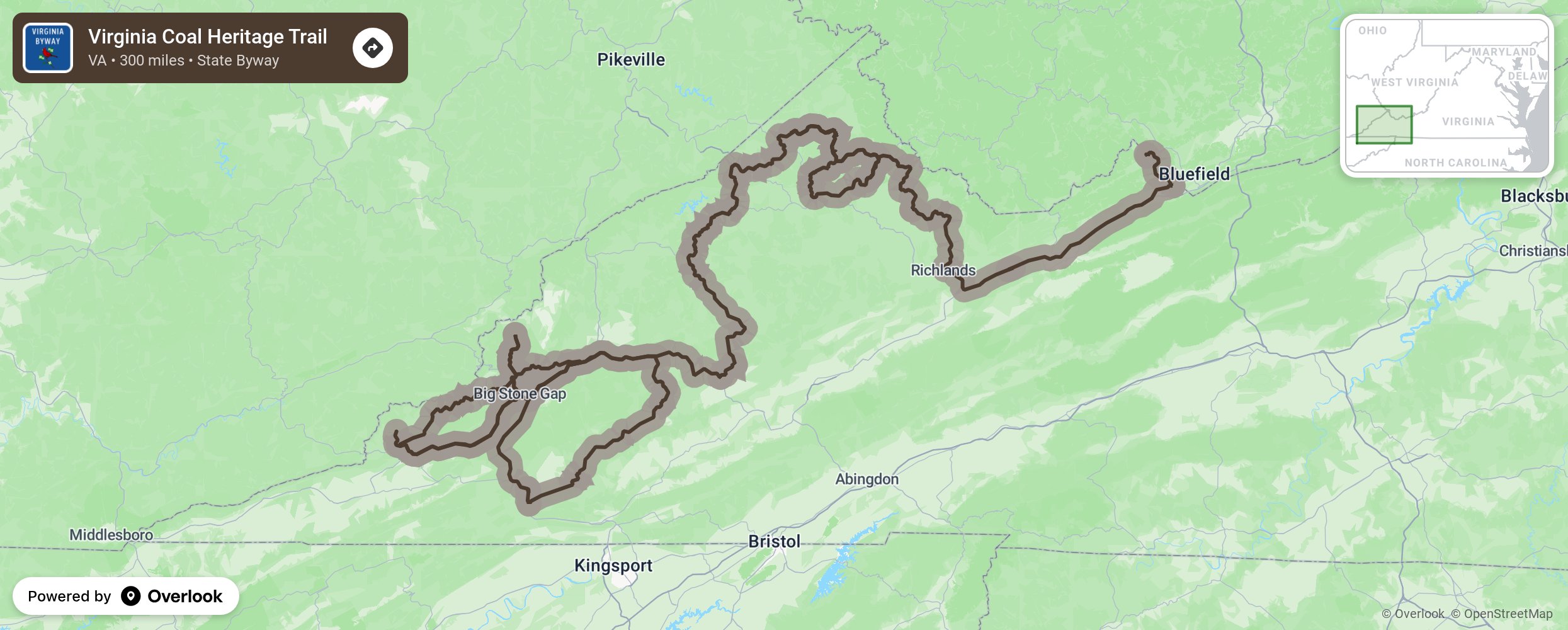 Map of Virginia Coal Heritage Trail - scenic route