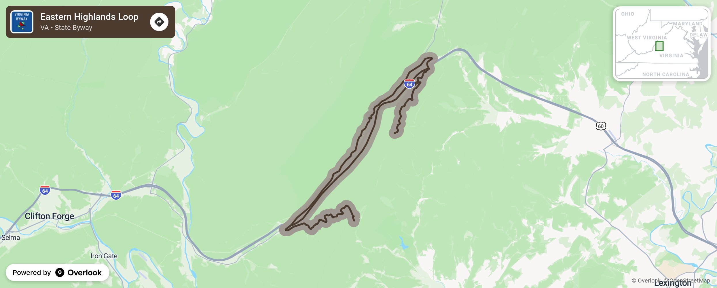 Map of Eastern Highlands Loop - scenic route