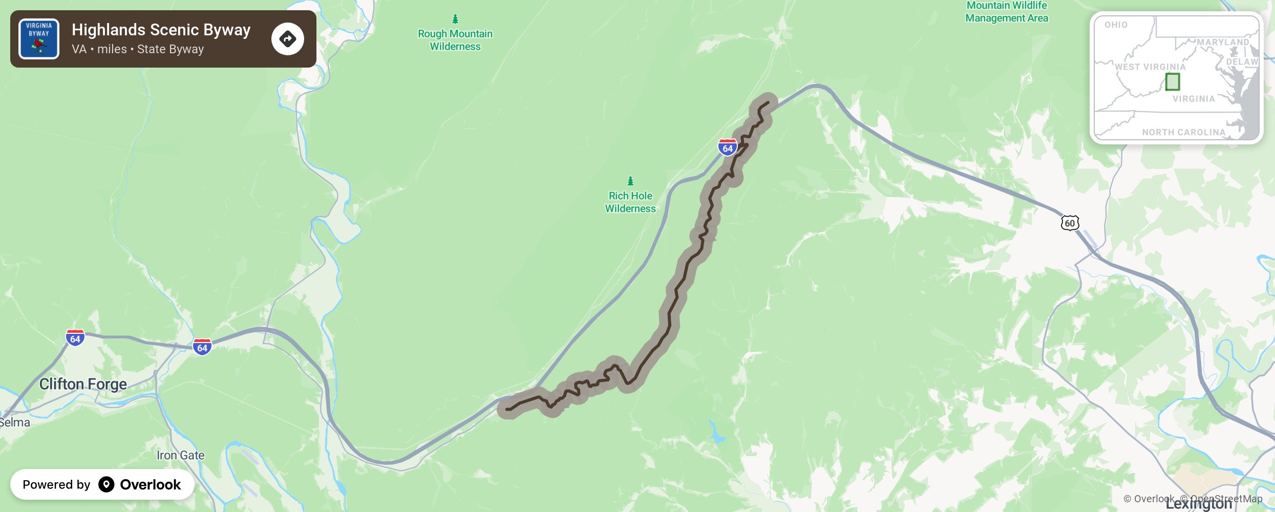 Map of Highlands Scenic Byway - scenic route