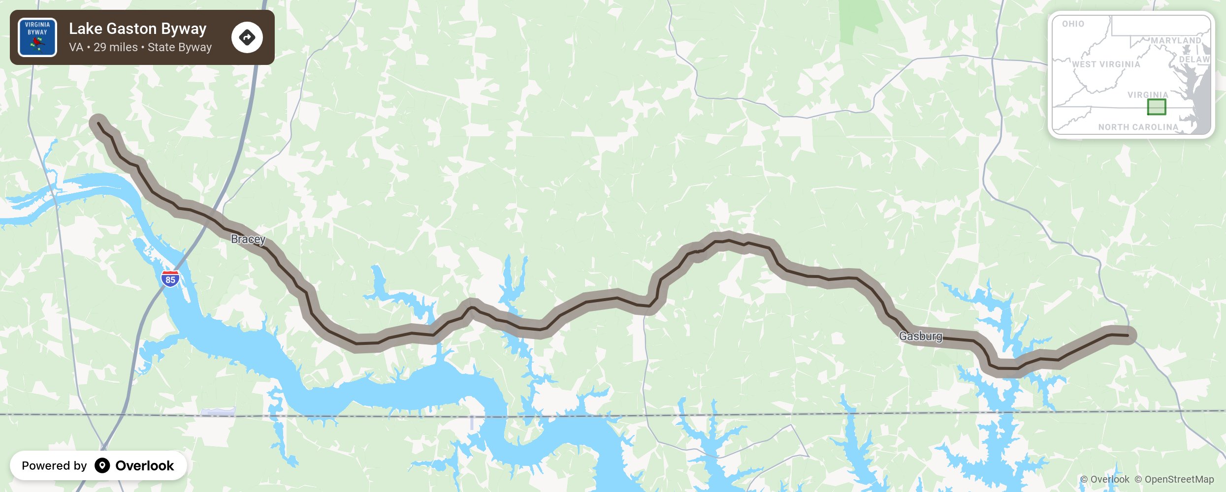 Map of Lake Gaston Byway - scenic route