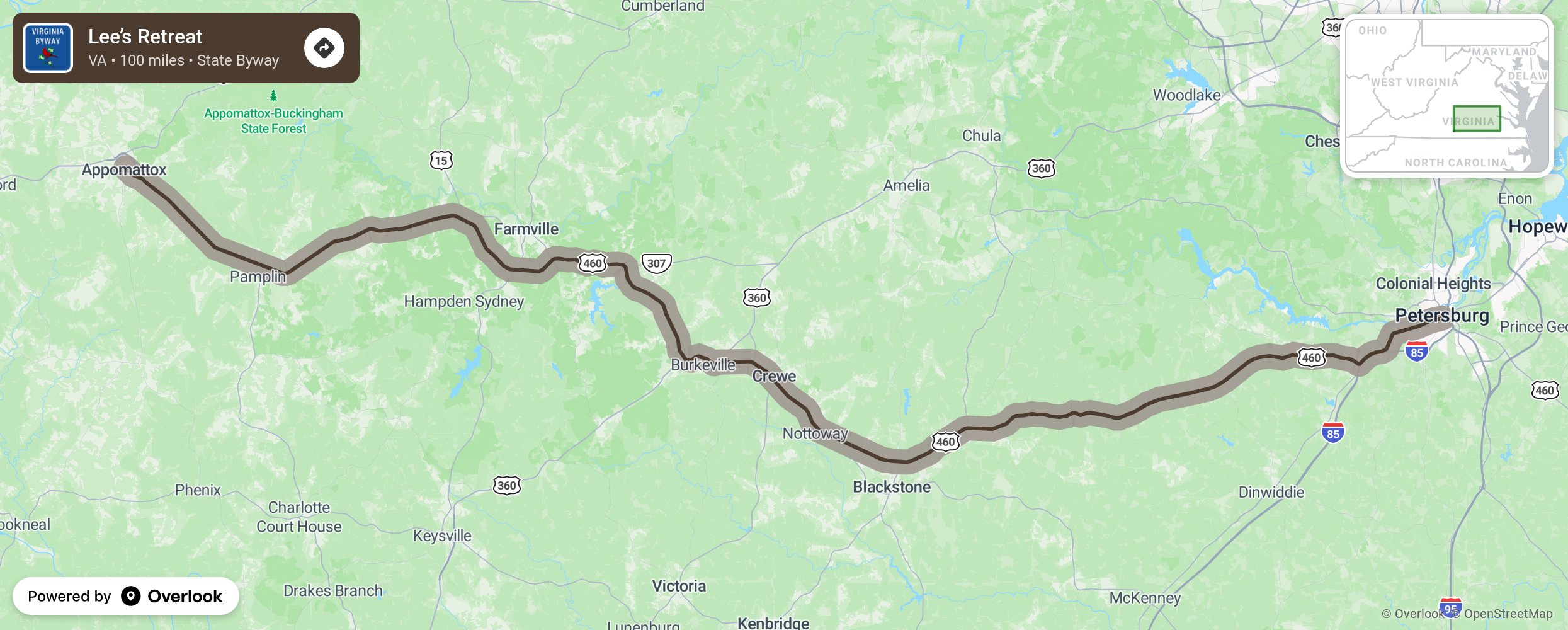 Map of Lee’s Retreat - scenic route