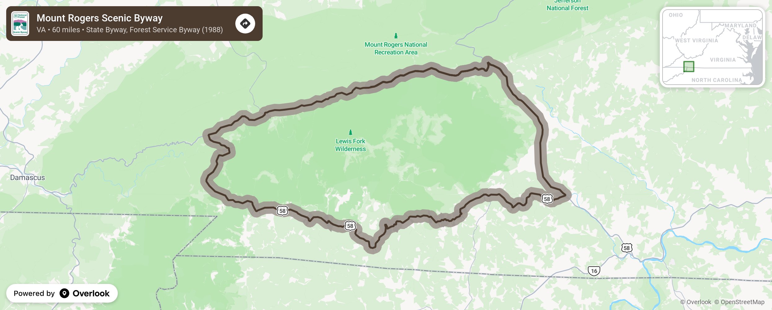 Map of Mount Rogers Scenic Byway - scenic route