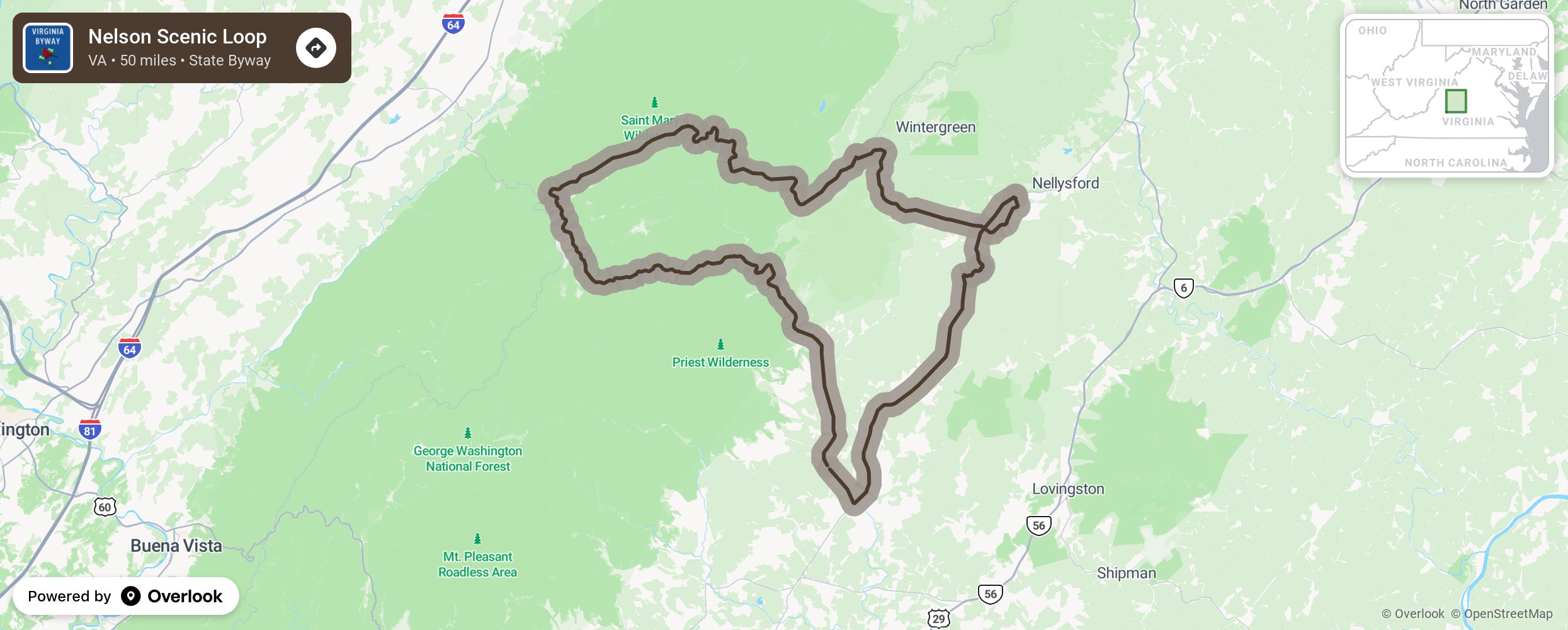 Map of Nelson Scenic Loop - scenic route