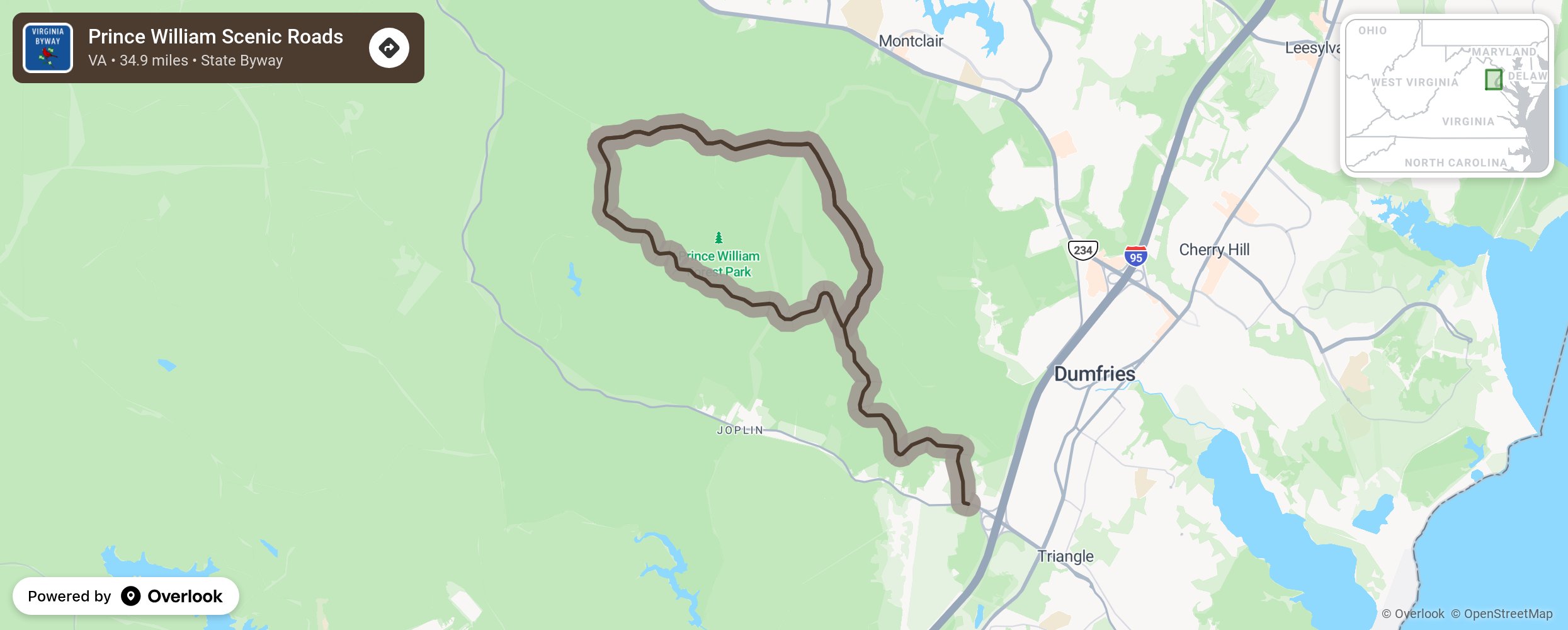 Map of Prince William Scenic Roads - scenic route