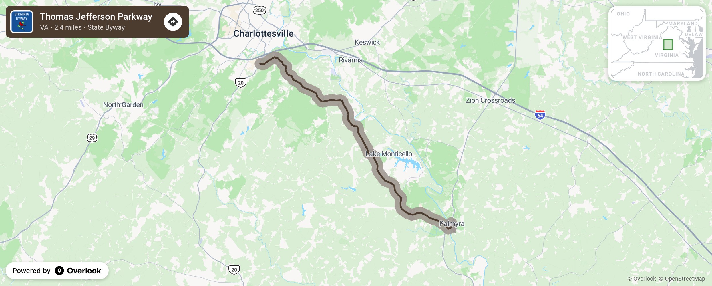 Map of Thomas Jefferson Parkway - scenic route