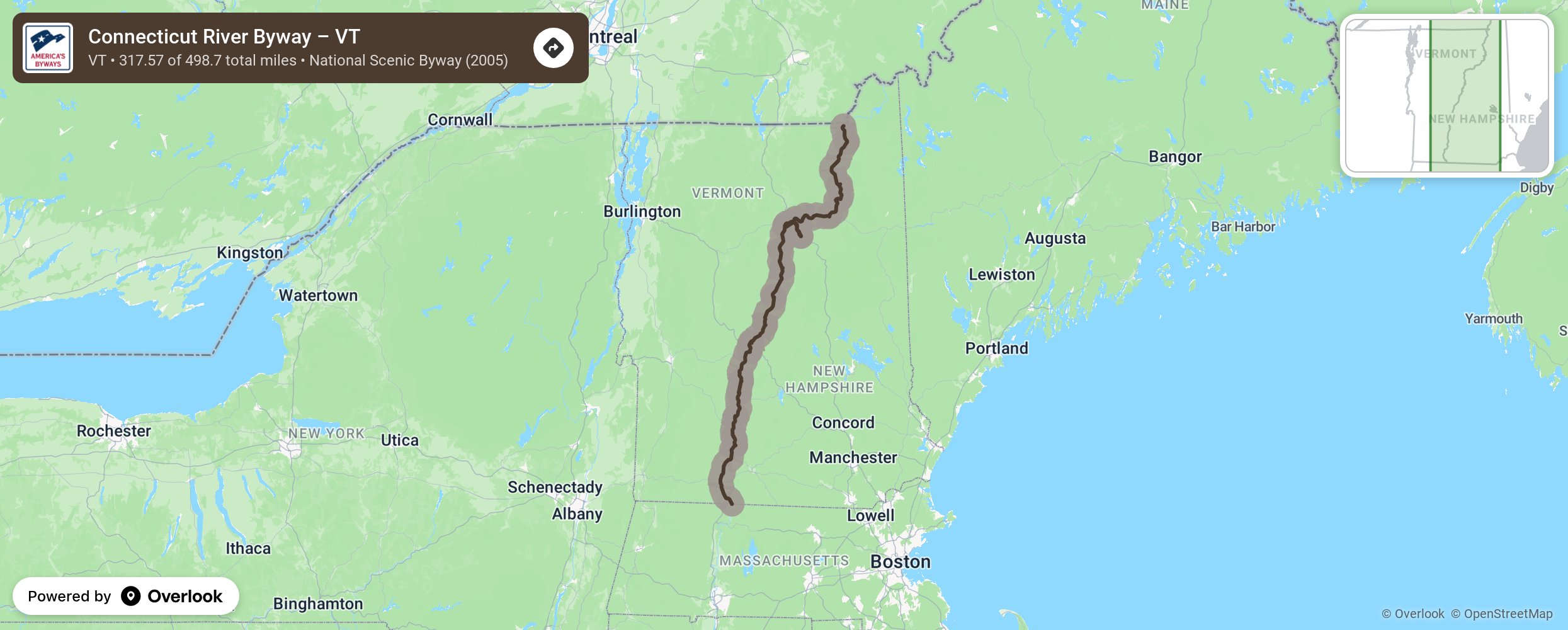 Map of Connecticut River Byway – VT - scenic route