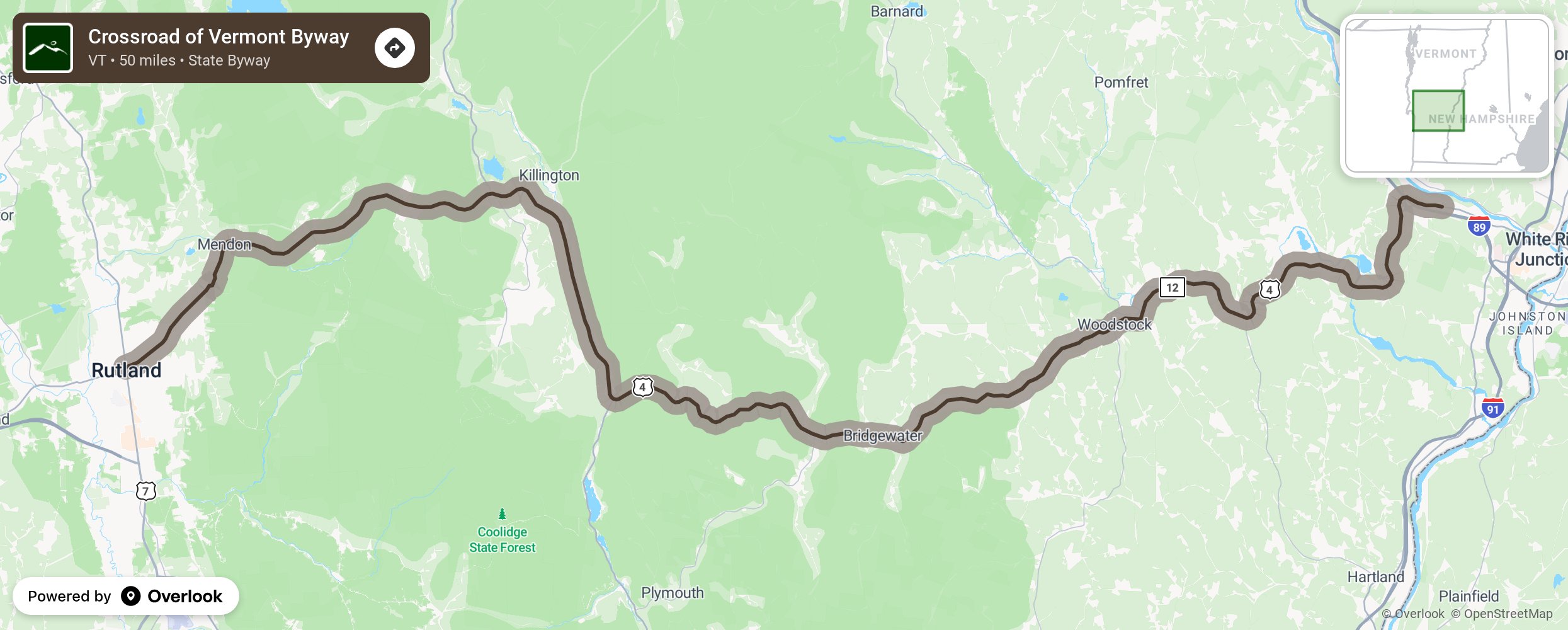 Map of Crossroad of Vermont Byway - scenic route