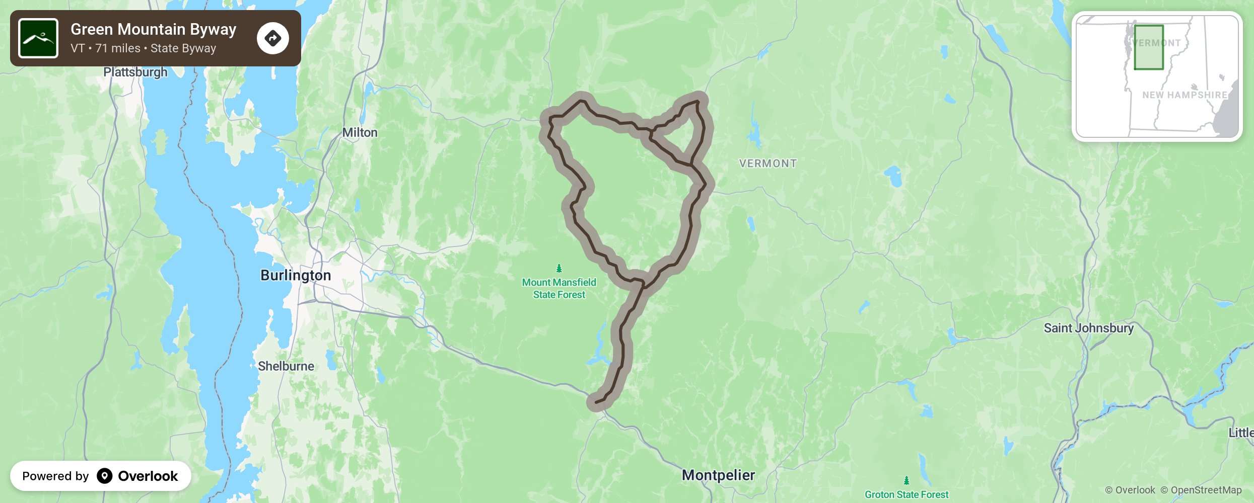 Map of Green Mountain Byway - scenic route