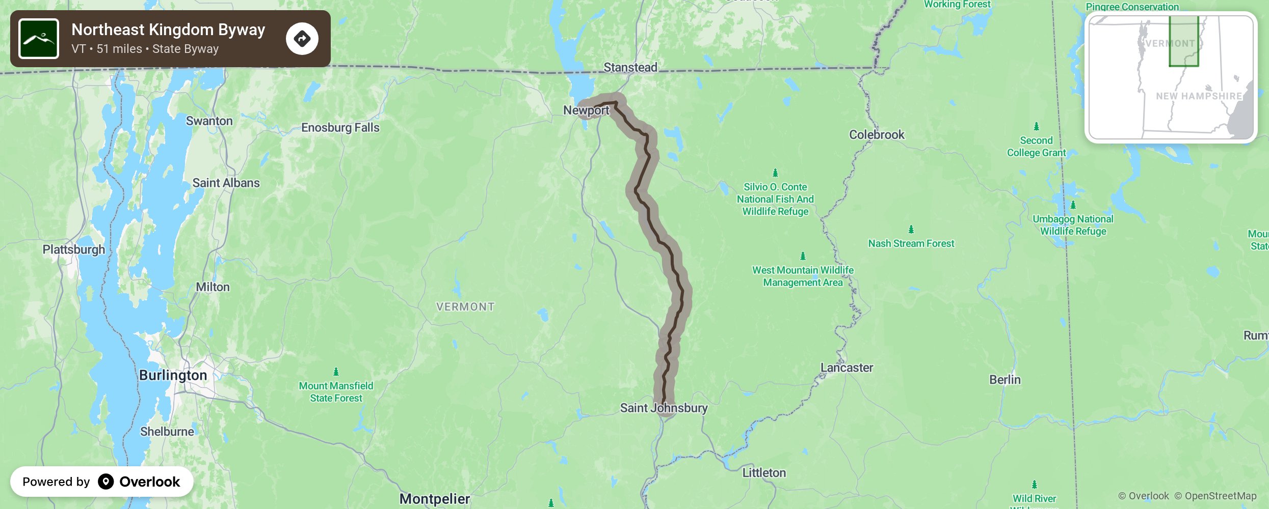 Map of Northeast Kingdom Byway - scenic route