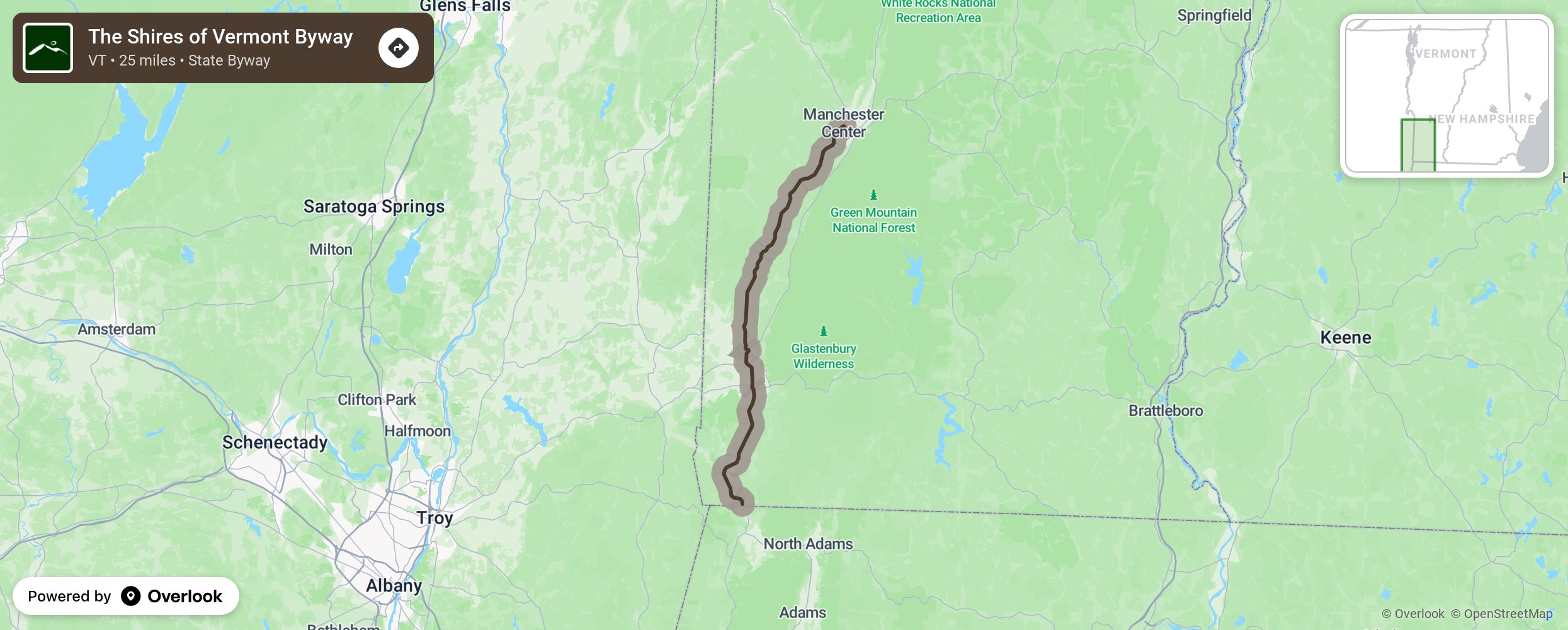 Map of The Shires of Vermont Byway - scenic route