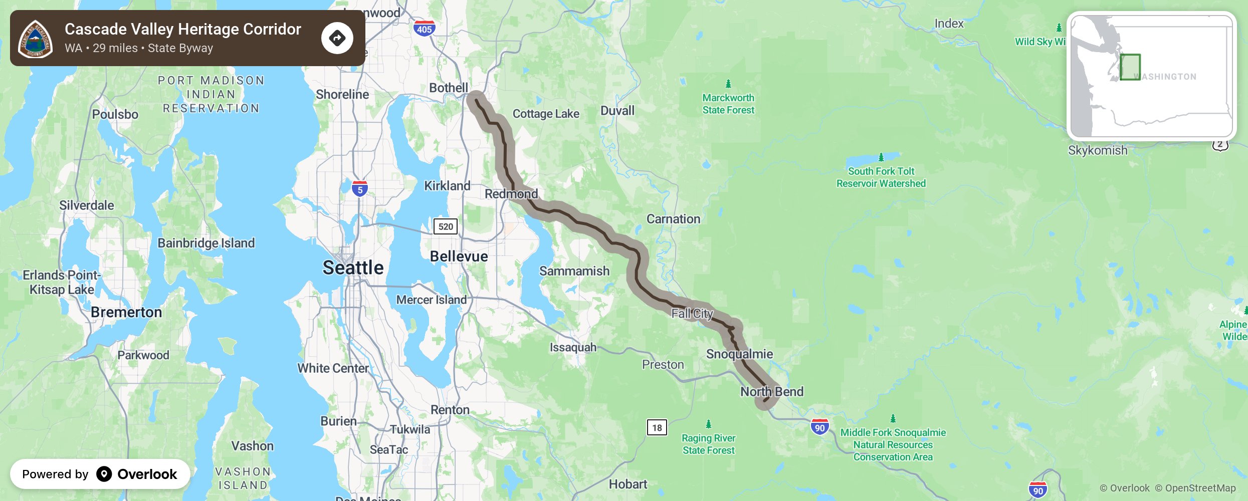 Map of Cascade Valley Heritage Corridor - scenic route