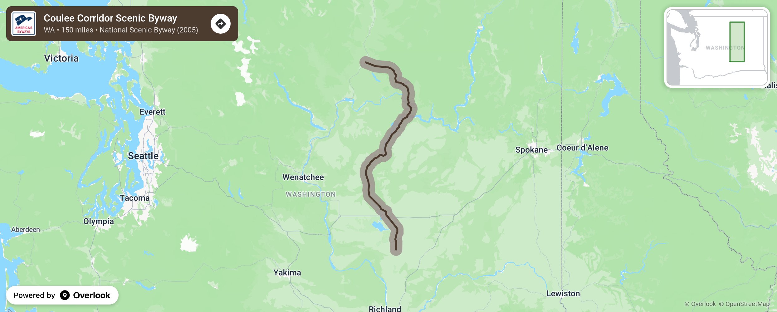 Map of Coulee Corridor Scenic Byway - scenic route