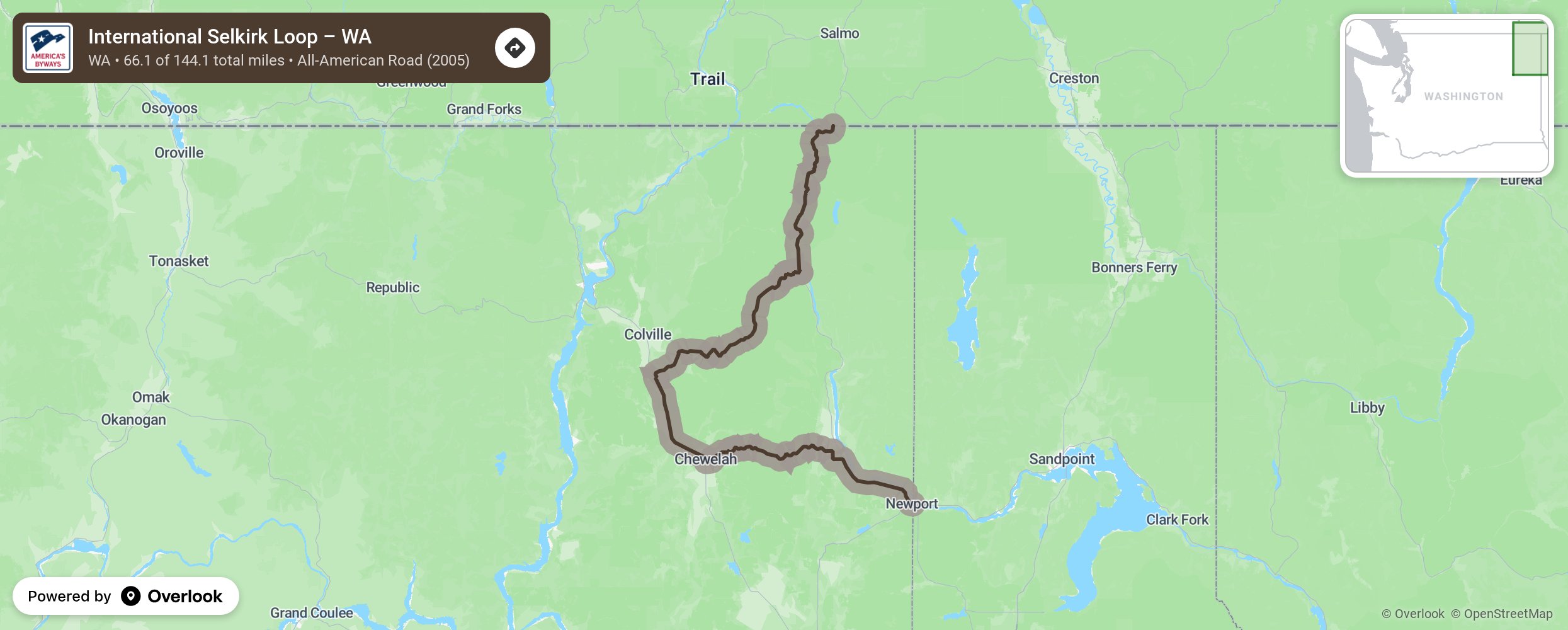 Map of International Selkirk Loop – WA - scenic route