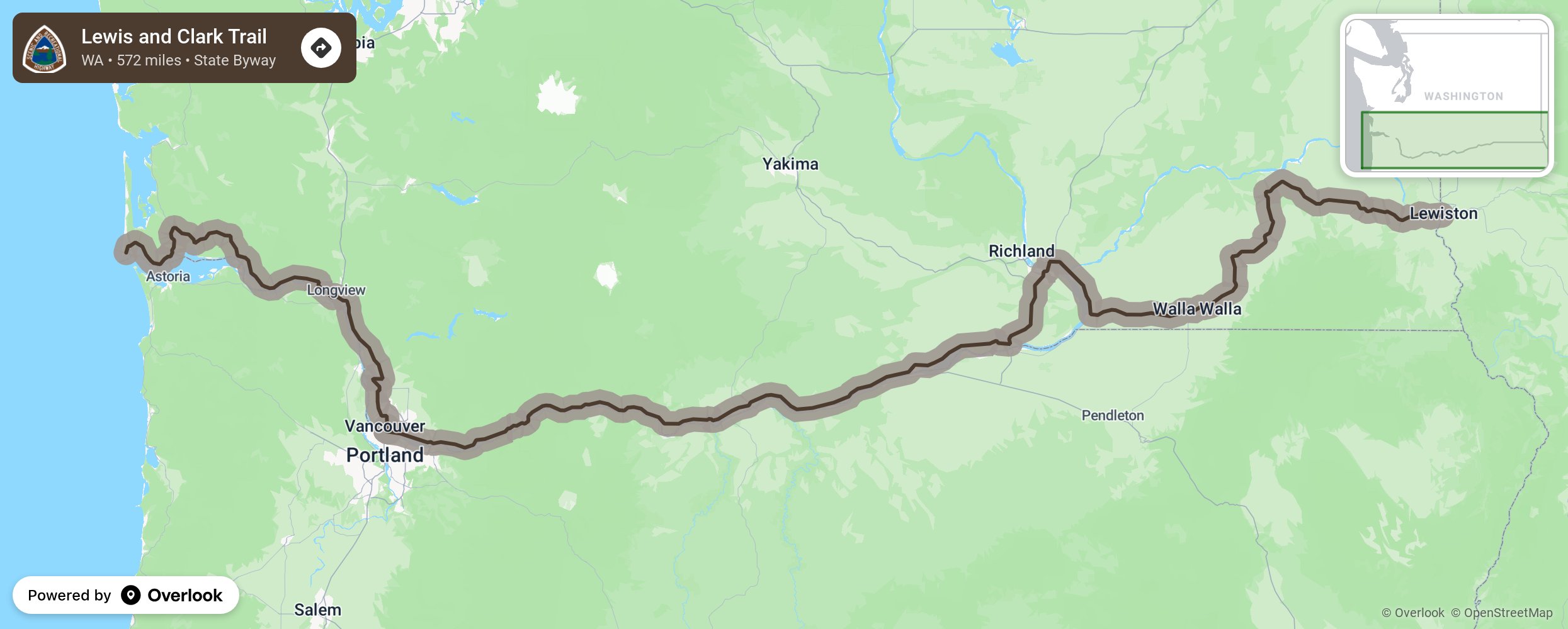 Map of Lewis and Clark Trail - scenic route