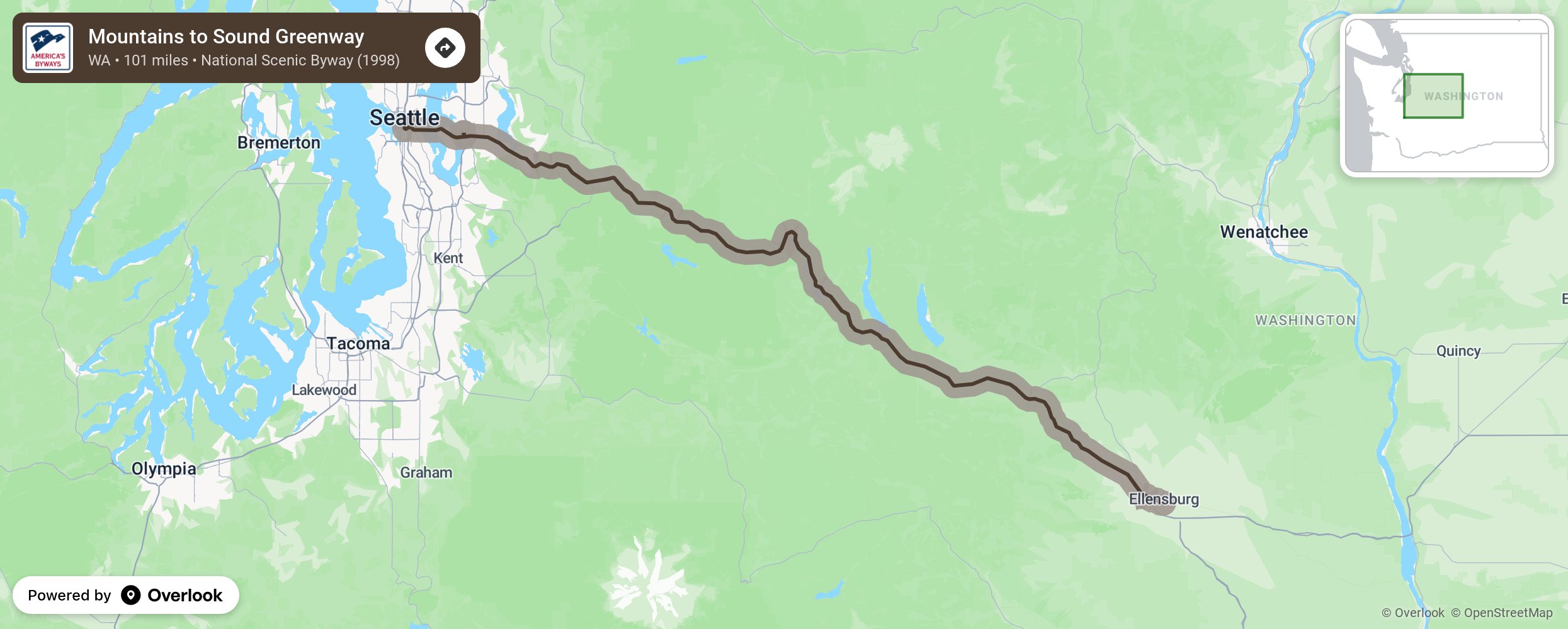 Map of Mountains to Sound Greenway - scenic route