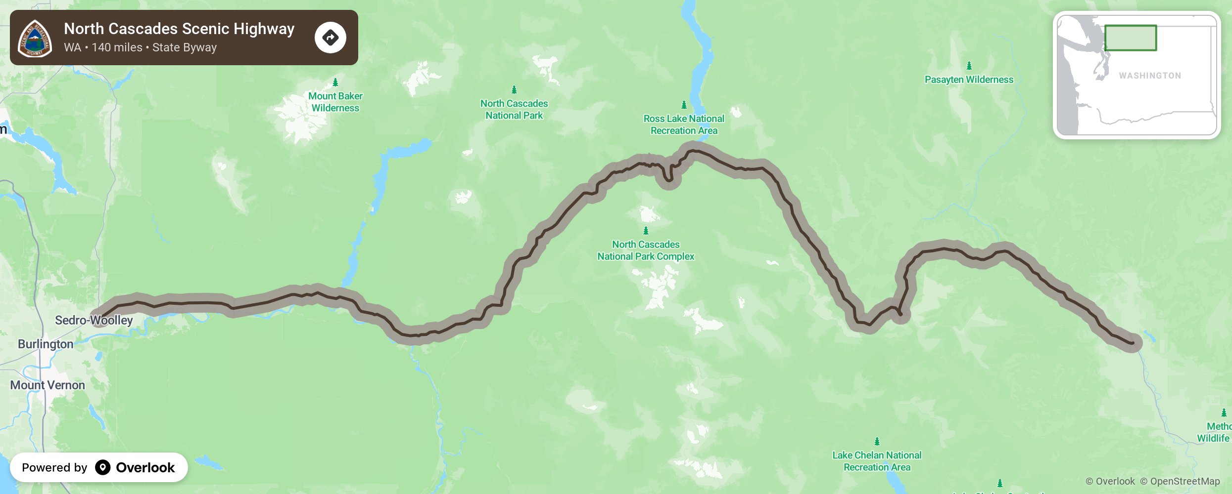 Map of North Cascades Scenic Highway - scenic route