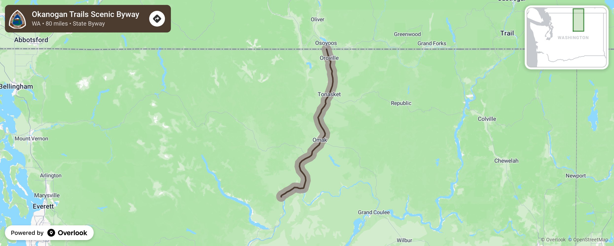 Map of Okanogan Trails Scenic Byway - scenic route