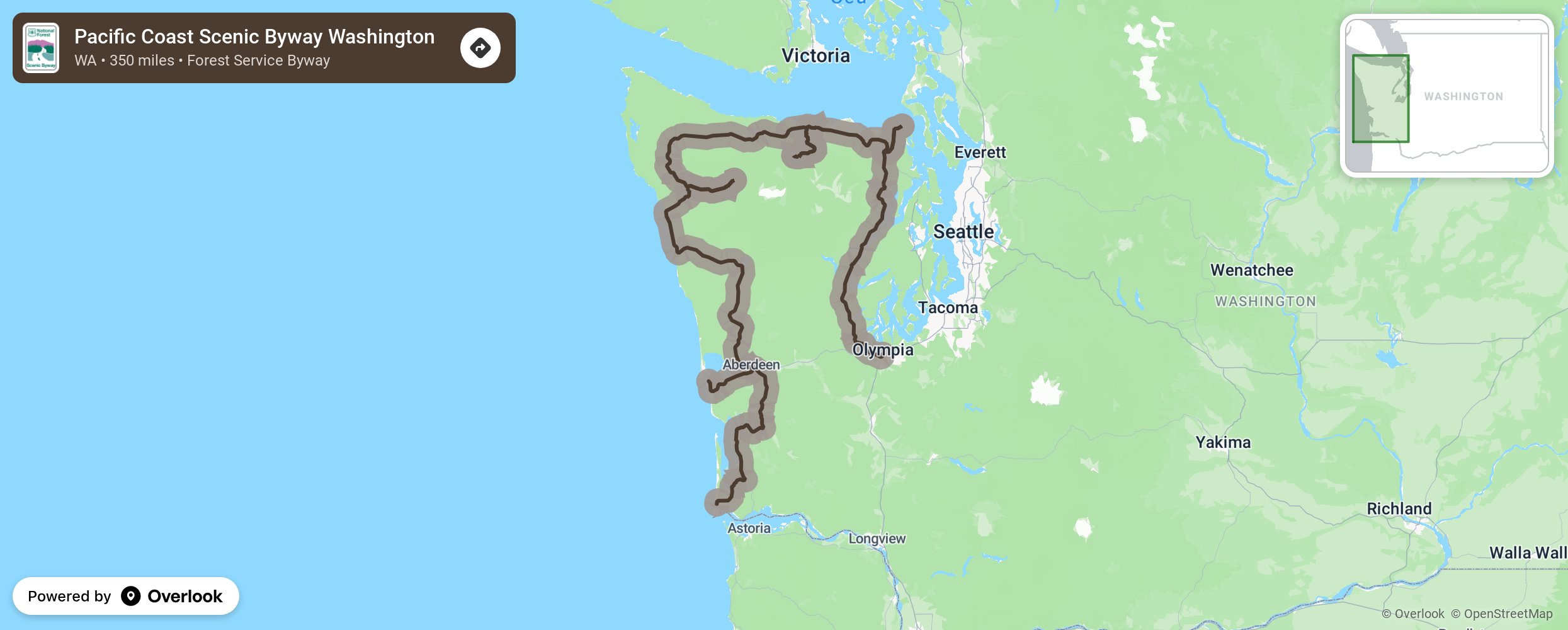 Map of Pacific Coast Scenic Byway Washington - scenic route