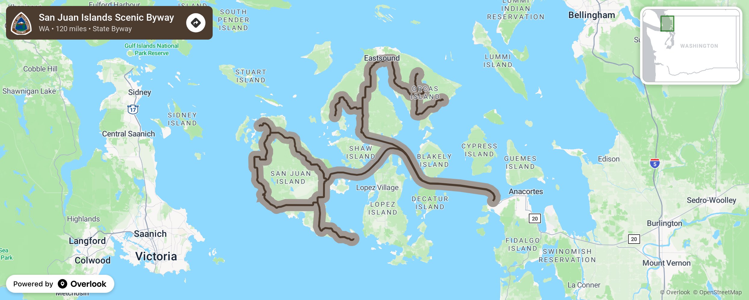 Map of San Juan Islands Scenic Byway - scenic route