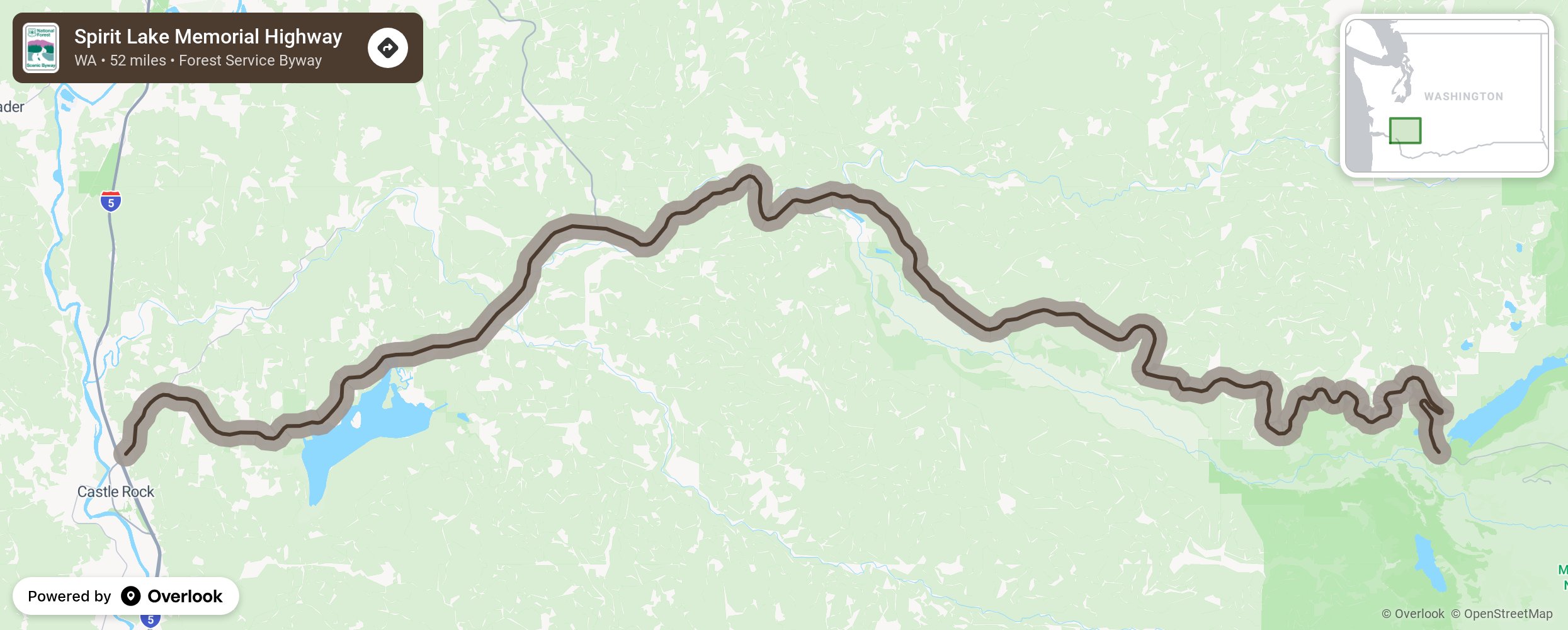 Map of Spirit Lake Memorial Highway - scenic route