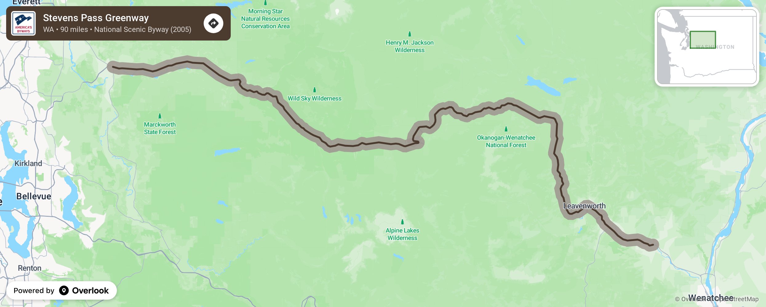 Map of Stevens Pass Greenway - scenic route