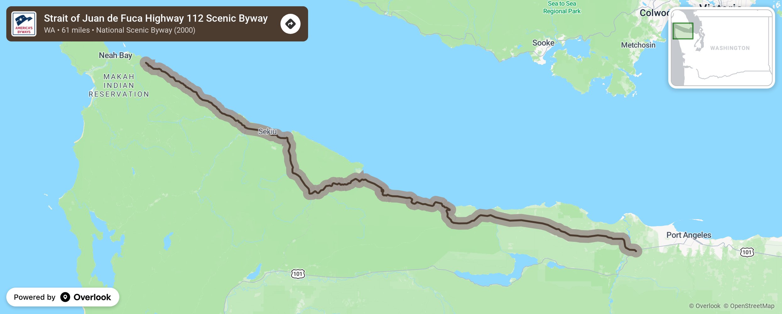 Map of Strait of Juan de Fuca Highway 112 Scenic Byway - scenic route