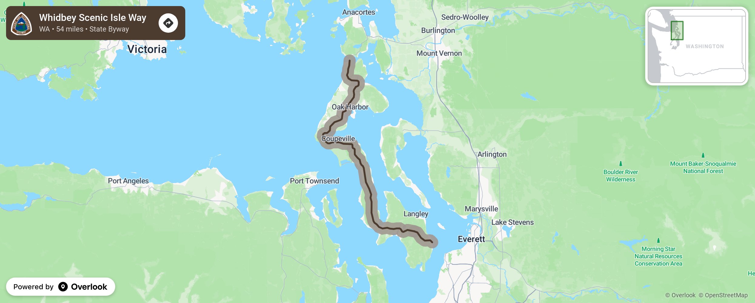 Map of Whidbey Scenic Isle Way - scenic route